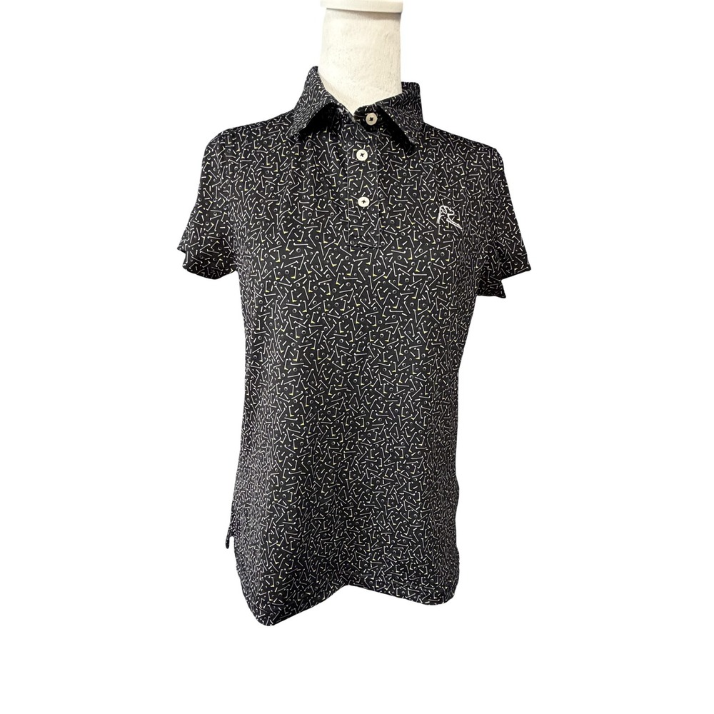 Rhoback Polo Shirt Womens Small Black Golf Print Short Sleeve Top WPOLO007-0793